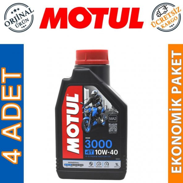 Motul 3000 10W-40 4T 1 Lt 4 Zamanlı Motosiklet Motor Yağı (4 Adet) ürün görseli 1