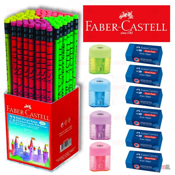 FABER CASTELL 72 KURŞUN KALEM (Krşk Renk) + 4 AÇACAK + 6 SİLGİ ürün görseli 1