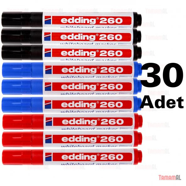 30 ADET (ALMAN EDDİNG) BEYAZ TAHTA KALEMİ KIRMIZI SİYAH MAVİ ürün görseli 1