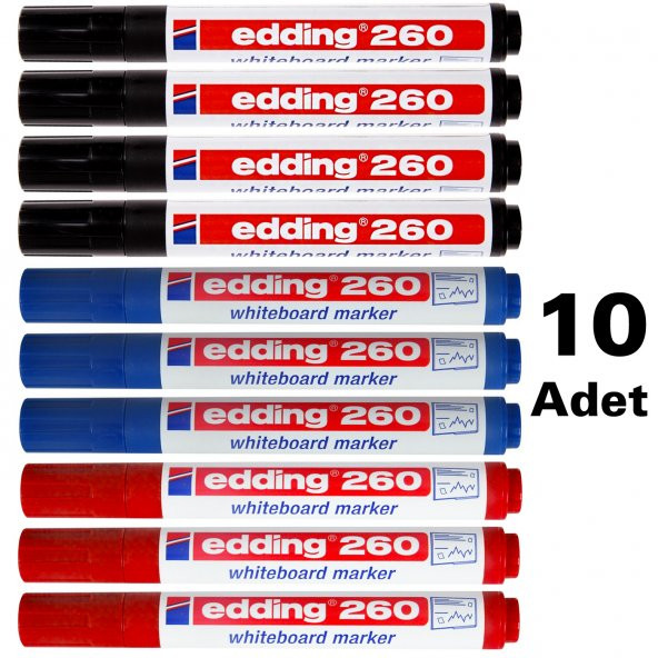 10 ADET (ALMAN EDDİNG) BEYAZ TAHTA KALEMİ KIRMIZI SİYAH MAVİ ürün görseli 1