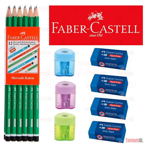 FABER CASTELL 12 KURŞUN KALEM (Krşk Renk) + 3 AÇACAK + 4 SİLGİ ürün görseli 1