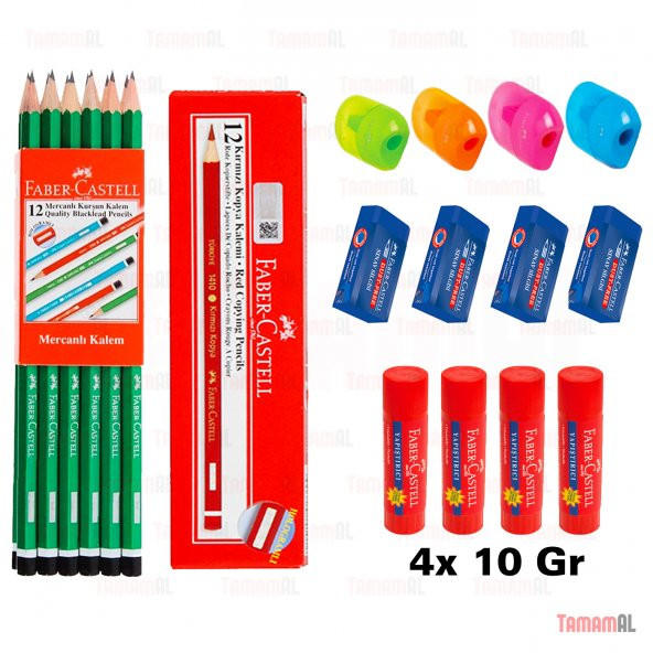 FABER CASTELL 4 KURŞUN KALEM + 2 KIRMIZI KALEM + 4 SİLGİ + 4AÇACK ürün görseli 1