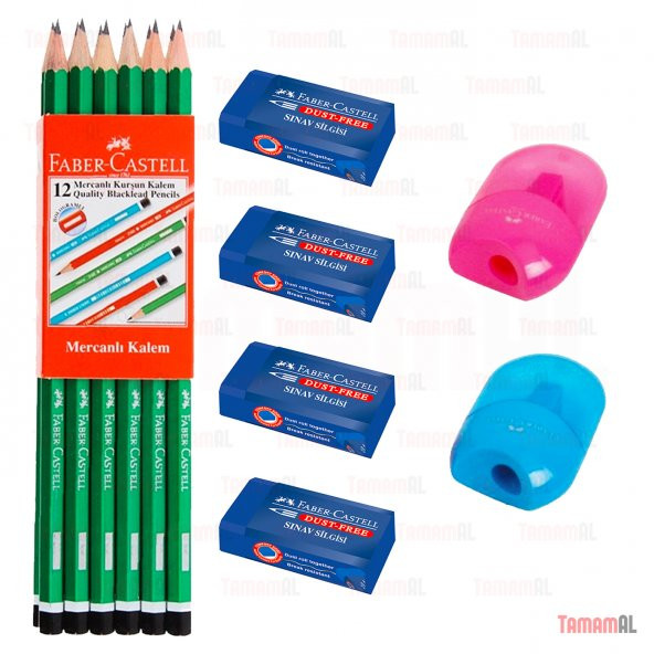 FABER CASTELL 1 DZ KURŞUN KALEM + 4 SİLGİ + 2 KALEM TRAŞ (Açacak) ürün görseli 1