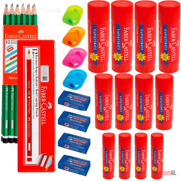 FABER CASTELL 4 KURŞUN KALEM + 2 KIRMIZI KALEM + 4 SİLGİ + 4AÇACK ürün görseli 1