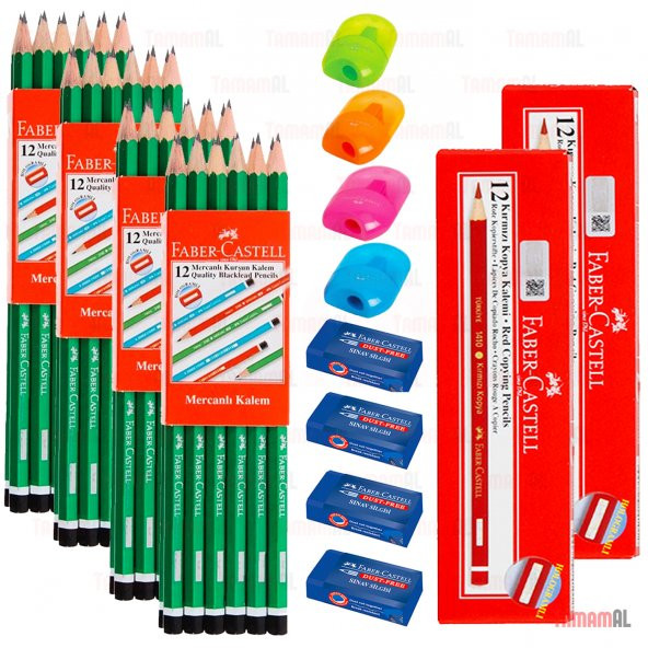FABER CASTELL 4 KURŞUN KALEM + 2 KIRMIZI KALEM + 4 SİLGİ + 4AÇACK ürün görseli 1
