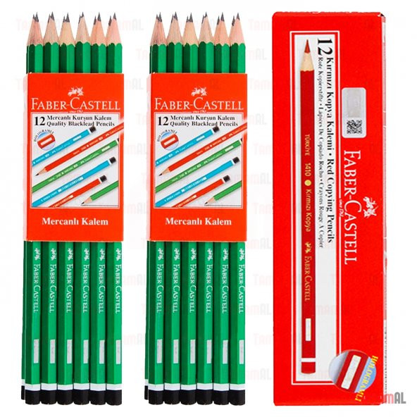FABER CASTELL 2 Düzine KURŞUN KALEM '' 1 Dz KIRMIZI KOPYA KALEMİ ürün görseli 1