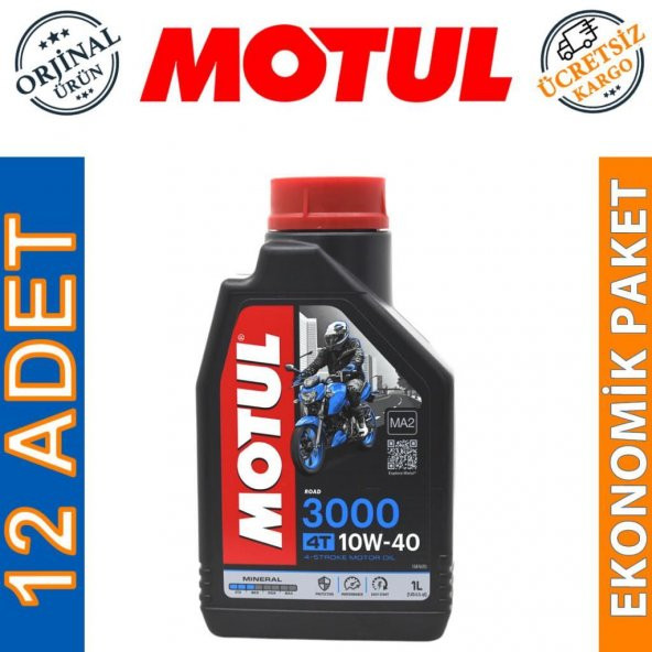 Motul 3000 10W-40 4T 1 Lt 4 Zamanlı Motosiklet Motor Yağı (12 Adet) ürün görseli 1