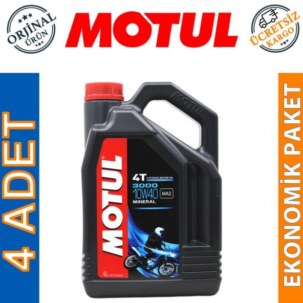 Motul 3000 10W-40 4T 4 Lt 4 Zamanlı Motosiklet Motor Yağı (4 Adet) ürün görseli 1