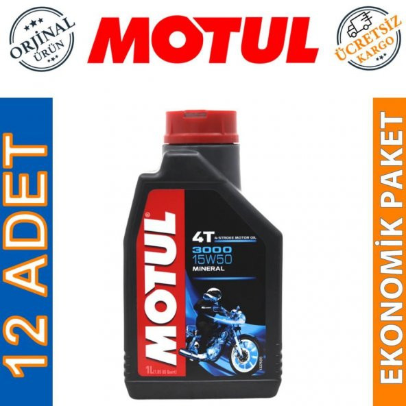 Motul 3000 15W-50 4T 1 Lt 4 Zamanlı Motosiklet Motor Yağı (12 Adet) ürün görseli 1