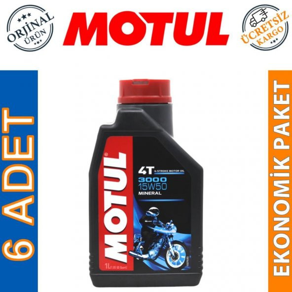 Motul 3000 15W-50 4T 1 Lt 4 Zamanlı Motosiklet Motor Yağı (6 Adet) ürün görseli 1
