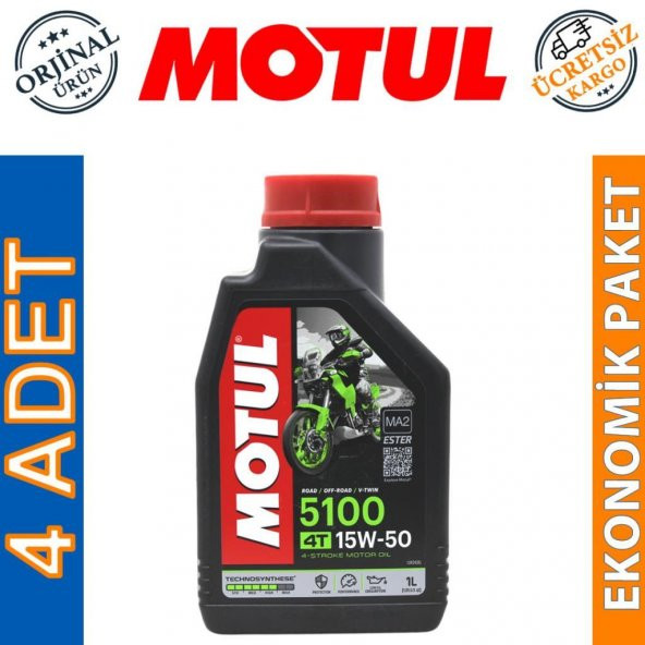 Motul 5100 15W-50 4T 1 Lt 4 Zamanlı Motosiklet Motor Yağı (4 Adet) ürün görseli 1