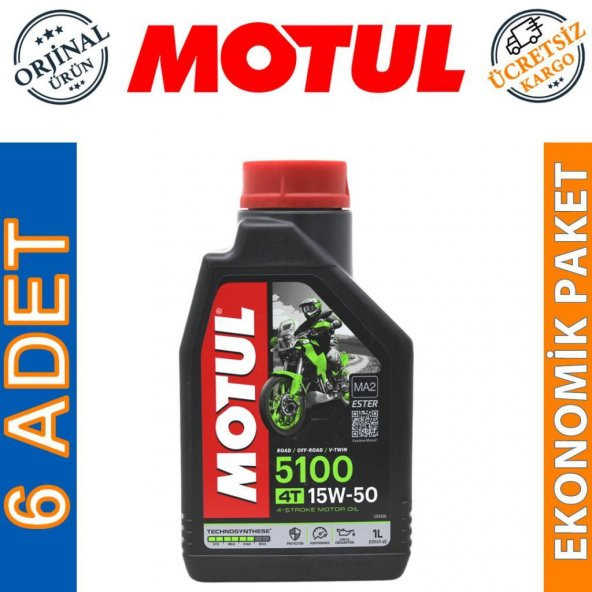 Motul 5100 15W-50 4T 1 Lt 4 Zamanlı Motosiklet Motor Yağı (6 Adet) ürün görseli 1