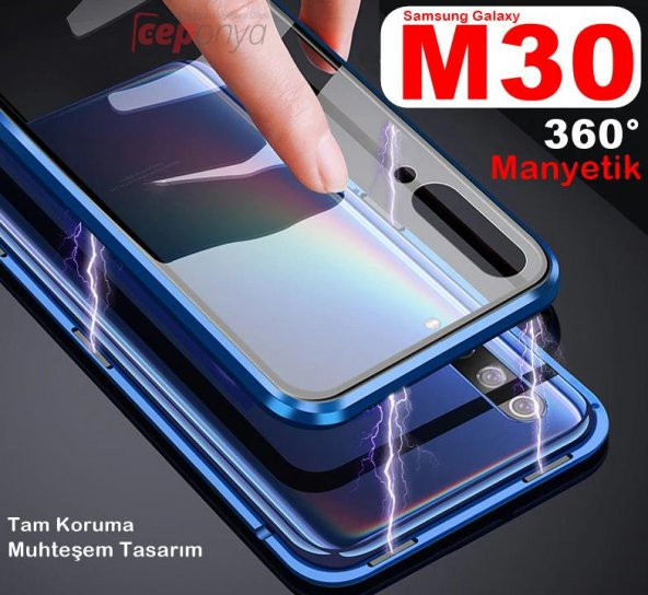 Samsung Galaxy M30 Mıknatıslı 360° Tam Koruma Cam Kılıf ürün görseli 1