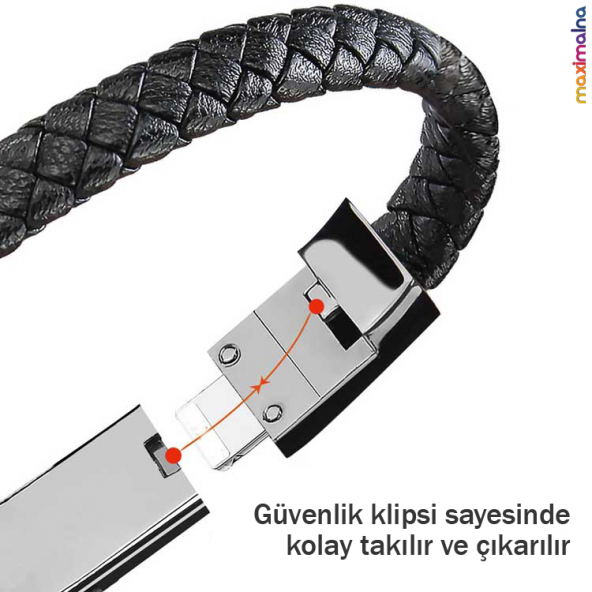 Iphone / Android Hızlı Şarj Data Kablolu Deri Bileklik - Resim 4