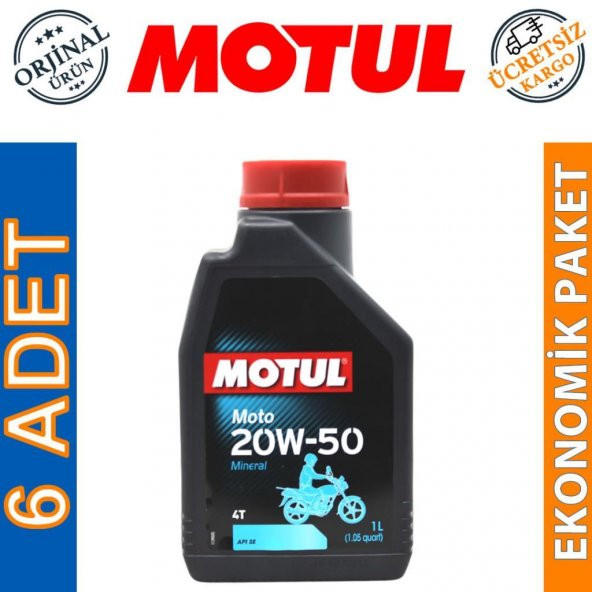 Motul Moto 4T 20W-50 1 Lt 4 Zamanlı Mineral Motosiklet Yağı (6 Adet) ürün görseli 1