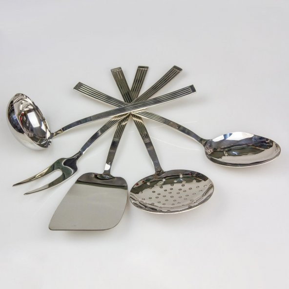 5li Çelik Spatula Servis Kaşığı Çatalı Kevgir Kepçe Takımı Seti ürün görseli 1