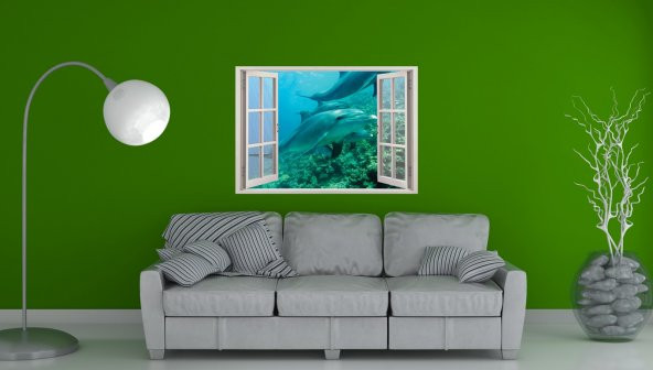 Pencere, Yunuslar Duvar Sticker - Resim 2