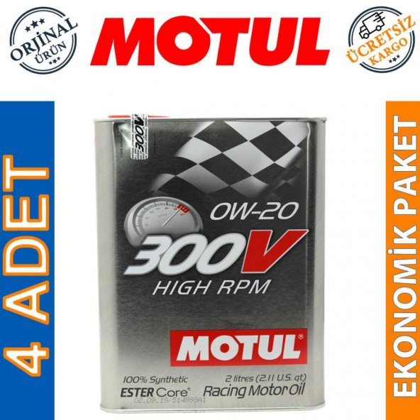 Motul 300V High RPM 0W-20 2 Lt Tam Sentetik Motor Yağı (4 Adet) ürün görseli 1