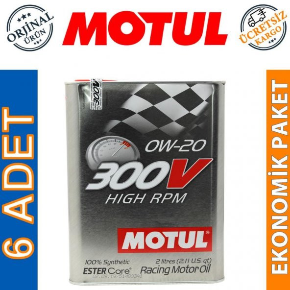 Motul 300V High RPM 0W-20 2 Lt Tam Sentetik Motor Yağı (6 Adet) ürün görseli 1