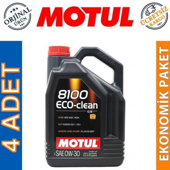 Motul 8100 Eco-Clean 0W-30 5 Lt Tam Sentetik Motor Yağı (4 Adet) ürün görseli 1