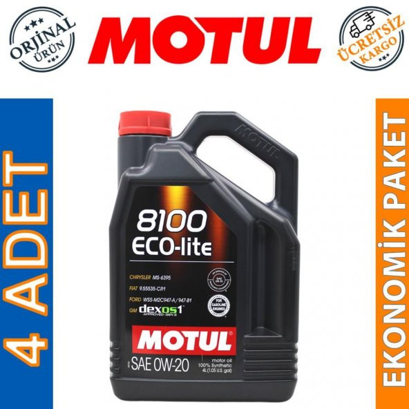 Motul 8100 Eco-Lite 0W-20 4 Lt Tam Sentetik Motor Yağı (4 Adet) ürün görseli 1