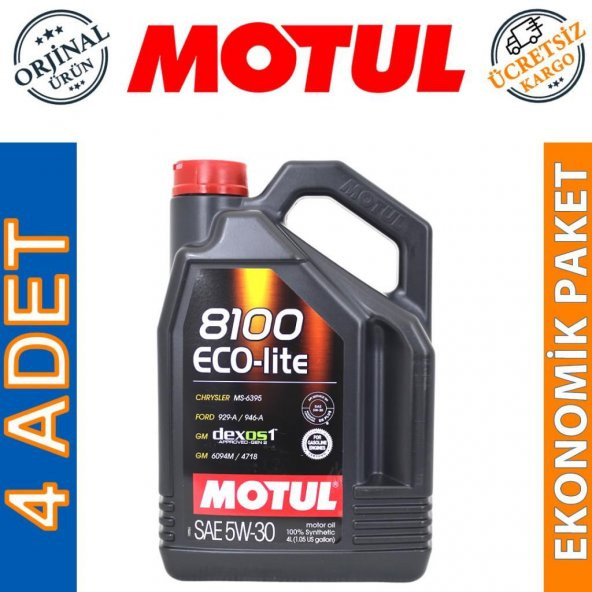 Motul 8100 Eco-Lite 5W-30 4 Lt Tam Sentetik Motor Yağı (4 Adet) ürün görseli 1