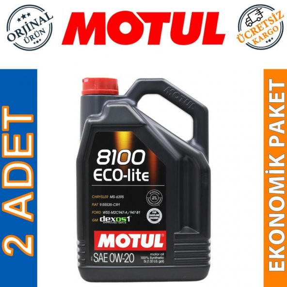 Motul 8100 Eco-Lite 0W-20 5 Lt Tam Sentetik Motor Yağı (2 Adet) ürün görseli 1