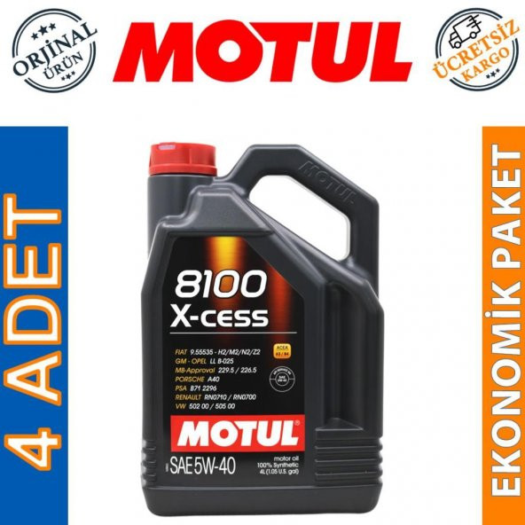 Motul 8100 X-cess 5W-40 4 Lt Tam Sentetik Motor Yağı (4 Adet) ürün görseli 1