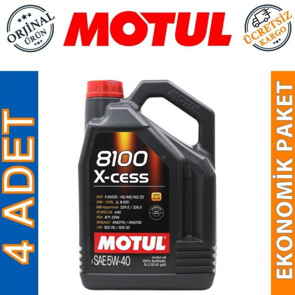 Motul 8100 X-cess 5W-40 5 Lt Tam Sentetik Motor Yağı (4 Adet) ürün görseli 1