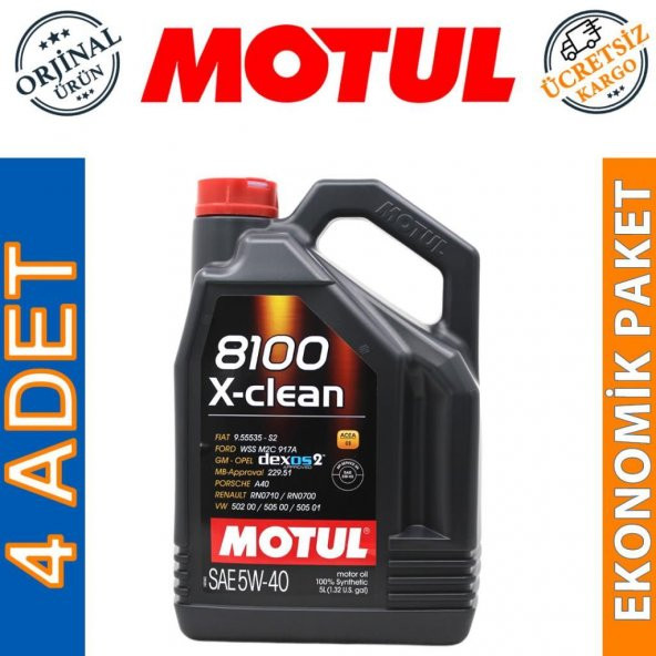 Motul 8100 X-Clean 5W-40 5 Lt Tam Sentetik Motor Yağı (4 Adet) ürün görseli 1