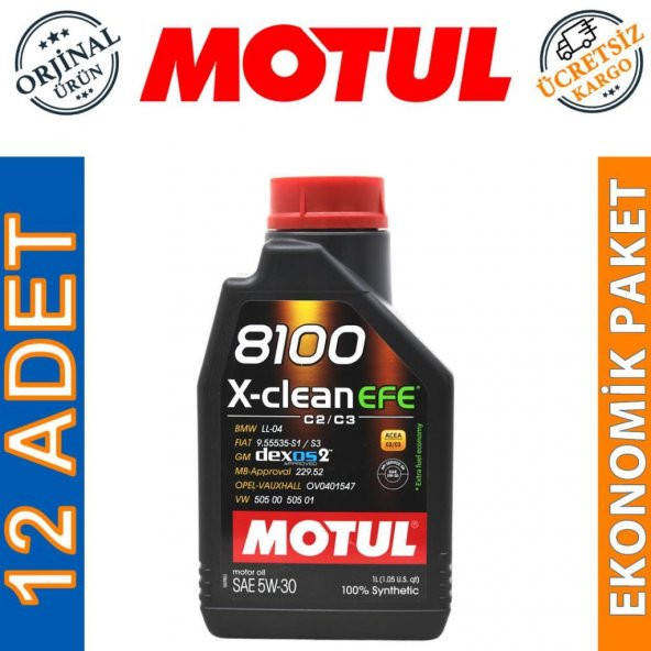Motul 8100 X-Clean EFE 5W-30 1 Lt Tam Sentetik Motor Yağı (12 Adet) ürün görseli 1