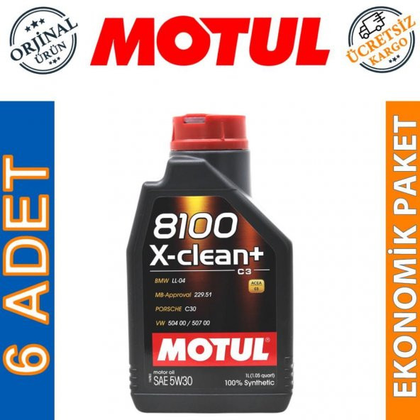 Motul 8100 X-Clean+ 5W-30 1 Lt Tam Sentetik Motor Yağı (6 Adet) ürün görseli 1