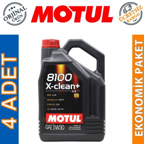 Motul 8100 X-Clean+ 5W-30 5 Lt Tam Sentetik Motor Yağı (4 Adet) ürün görseli 1
