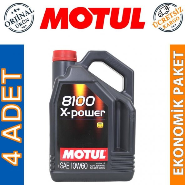 Motul 8100 X-Power 10W-60 4 Lt Tam Sentetik Motor Yağı (4 Adet) ürün görseli 1