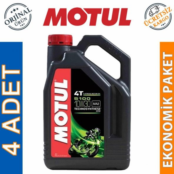 Motul 5100 10W-30 4T 4 Lt 4 Zamanlı Motosiklet Motor Yağı (4 Adet) ürün görseli 1