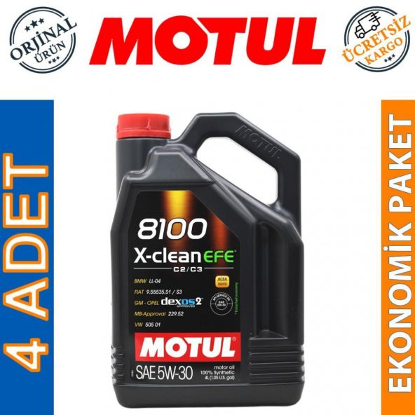 Motul 8100 X-Clean EFE 5W-30 4 Lt Tam Sentetik Motor Yağı (4 Adet) ürün görseli 1