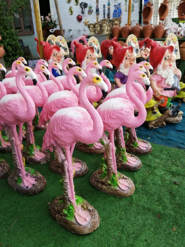 Pembe Fuşya Flamingo Uzun Büyük Ev ve Bahçe Heykel Biblo ürün görseli 1