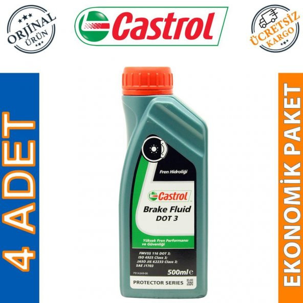 Castrol Brake Fluid DOT 3 500 ML Fren Hidrolik Sıvısı (4 Adet) ürün görseli 1