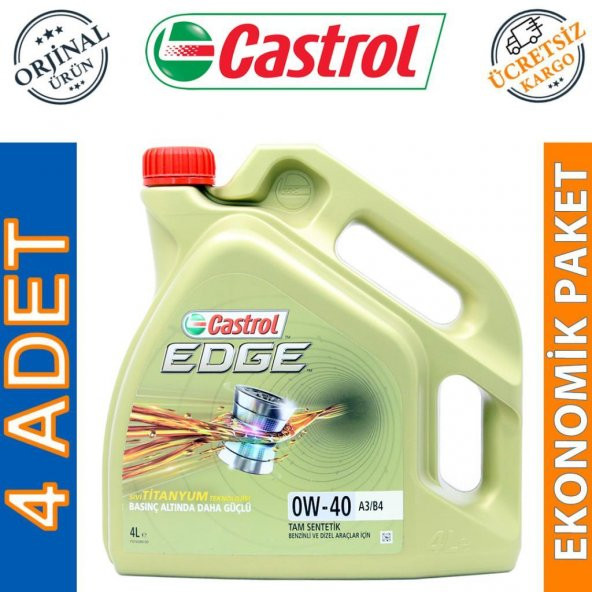 Castrol Edge Titanium 0W-40 4 Lt Tam Sentetik Motor Yağı (4 Adet) ürün görseli 1