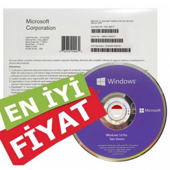 MS.WİNDOWS 10 PRO OEM (32-64BIT) TÜM DİLLER FQC-08977 LİSANS ürün görseli 1