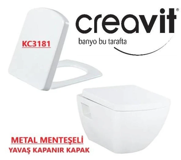 Creavit TP326 Asma Klozet + KC3181 Metal Menteşeli Yavaş Kapanır DUROPLAST ürün görseli 1