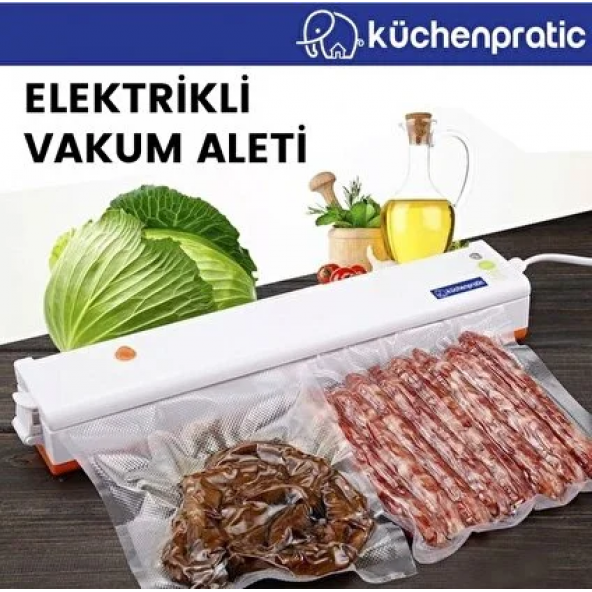 Küchen Pratic Ev Tipi Elektrikli Vakum Makinesi - Gıda Vakum Makinesi - 10 Poşet Hediye - Turuncu ürün görseli 1