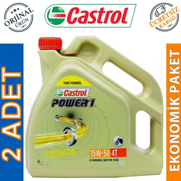 Castrol Power 1 4T 15W-50 4 Lt 4 Zamanlı Motosiklet Yağı (2 Adet) ürün görseli 1