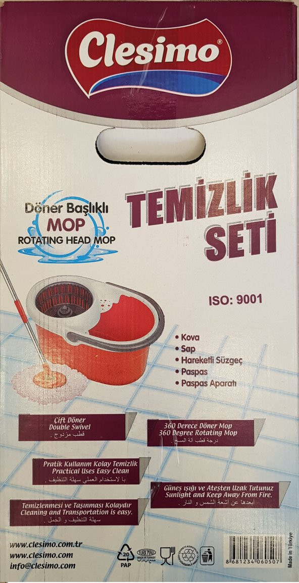 360 Derece Döner Başlıklı Mop Temizlik Seti - Resim 5