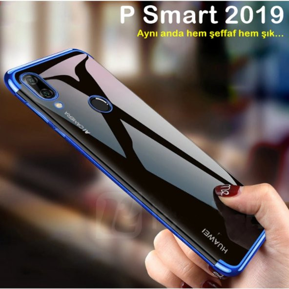 Huawei P Smart 2019 Köşeleri Renkli Şeffaf Kamera Korumalı Kılıf ürün görseli 1