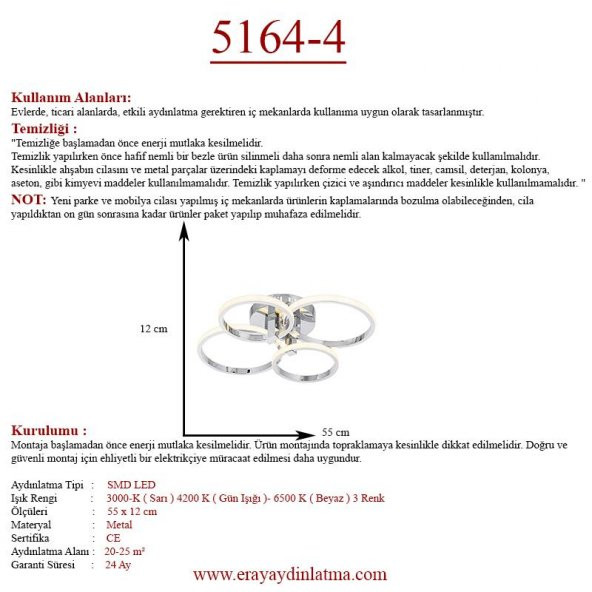 Eray Aydınlatma 5164-4 Led 4 Lü Avize - Resim 4