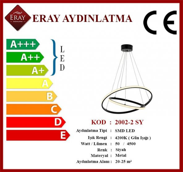 Eray Aydınlatma 2002-2S Led Siyah Avize - Resim 3