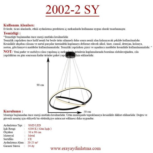 Eray Aydınlatma 2002-2S Led Siyah Avize - Resim 4