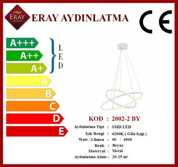 Eray Aydınlatma 2002-2 By Led Beyaz Avize - Resim 3