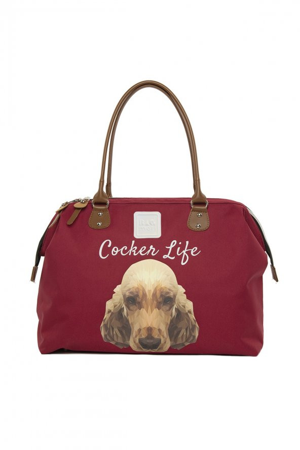 Bagmori Bordo Cocker Spaniel Baskılı Omuz Askılı Çanta ürün görseli 1